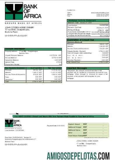Declaração de hipoteca bancária do Burkina Faso Bank Of Africa exemplo